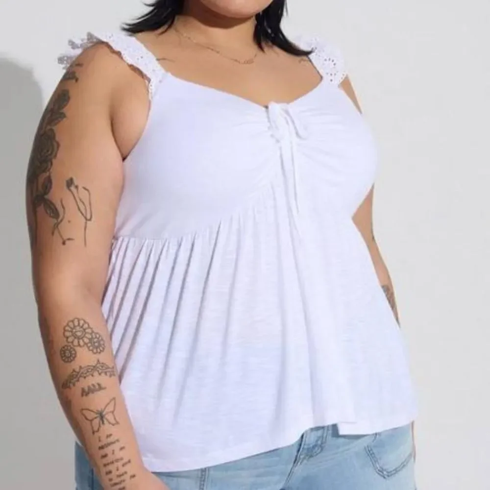Torrid Women's Plus Size 1X 14-16 Sweetheart Ruffle Eyelet Tie Detail Tank Top